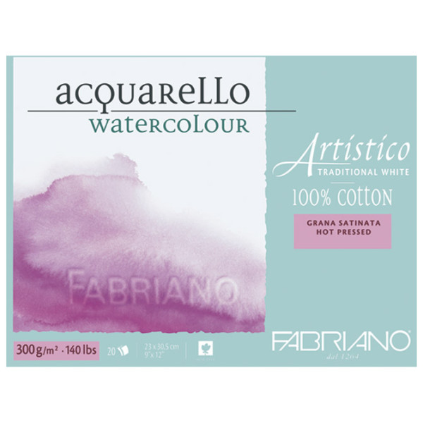 Blok Watercolour Artistico traditional 23x30,5cm 20L 300g (hot pressed/g.satinata) Fabriano 19002330