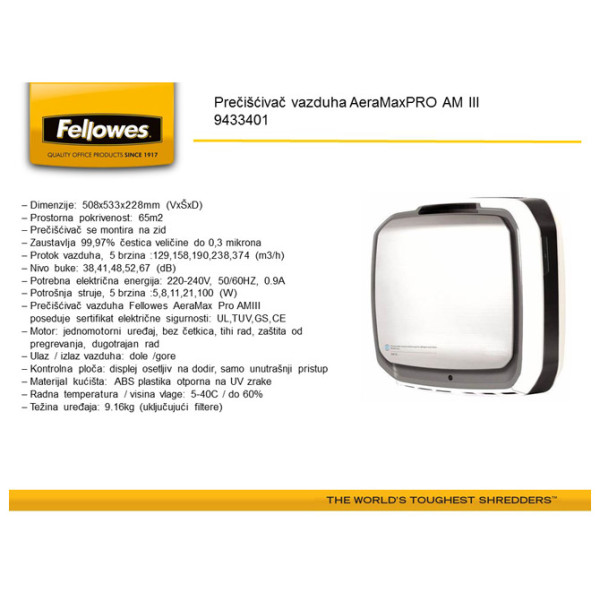 Pročišćivač vazduha AeraMaxPRO AM III Fellowes 9433401